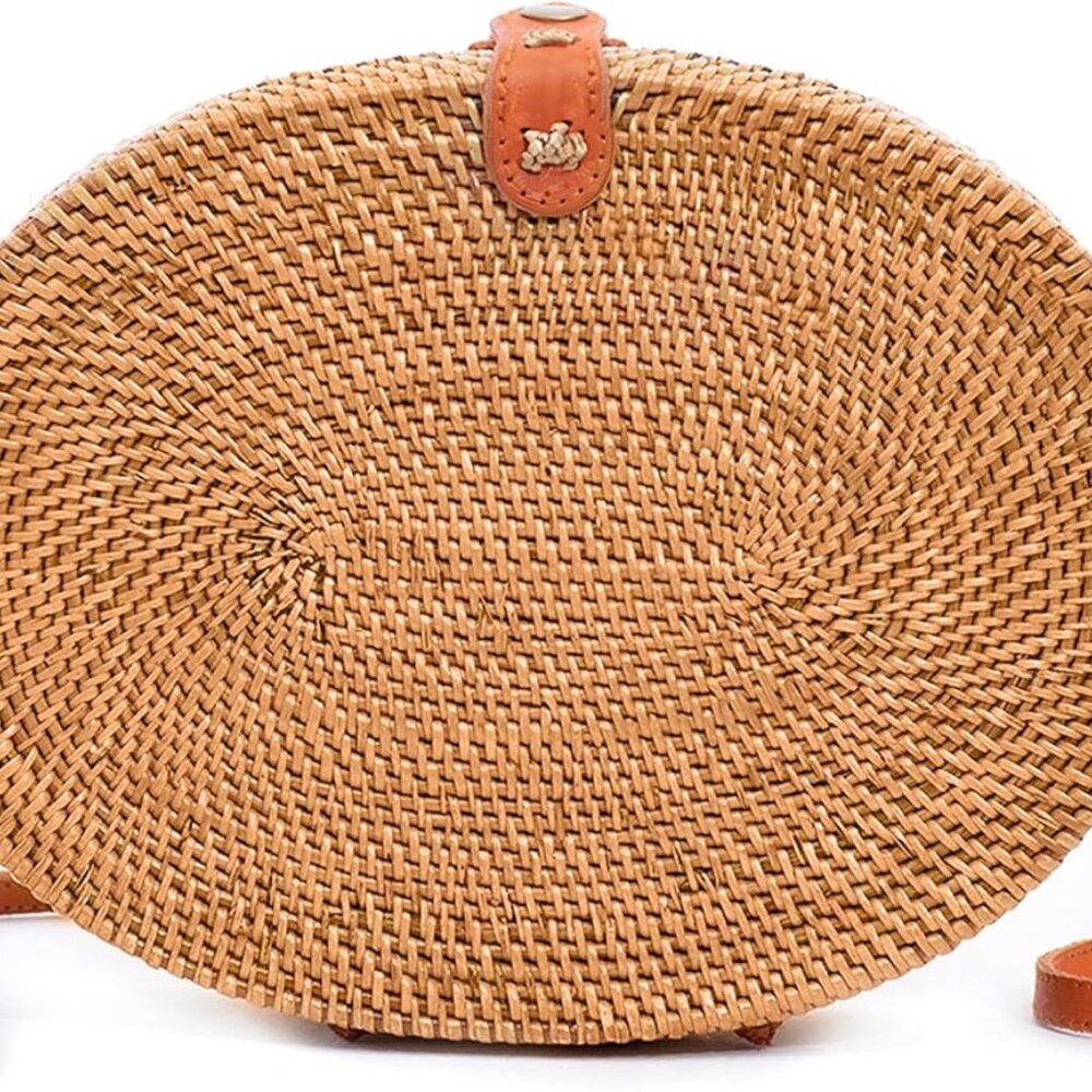 Round Rattan Bag for Women - Handmade Ata Wicker Woven Purse - Circle, Square, O